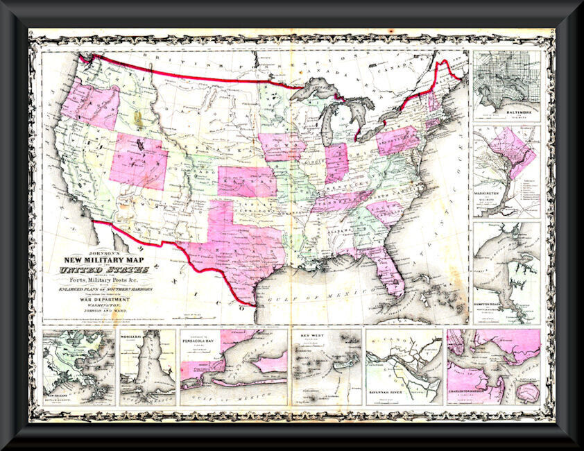 1862 War Dept. Military Map Of The United States 18x24 Poster Civil War