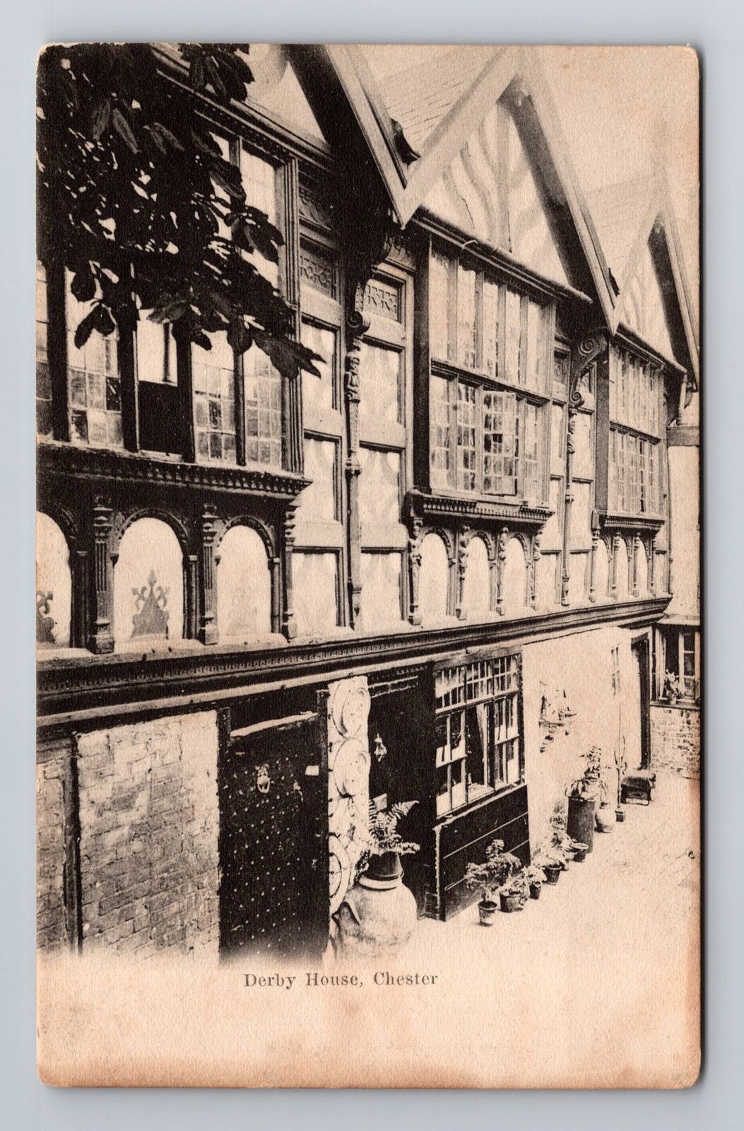 Chester England UK, Derby House, Antique Vintage Souvenir Postcard