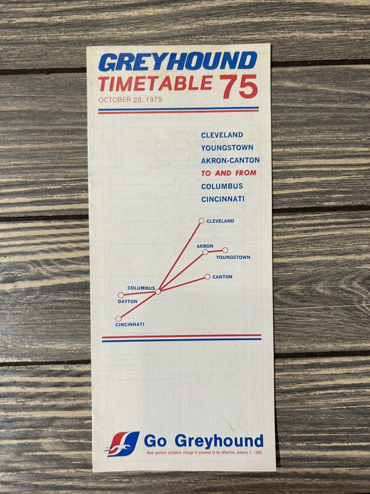Vintage October 28, 1979 Greyhound Timetable 75 Cleveland Youngstown