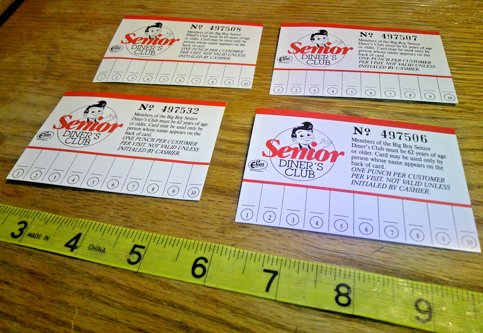 4 1990 Vintage Elias Brothers Big Boy senior diner\'s club membership cards