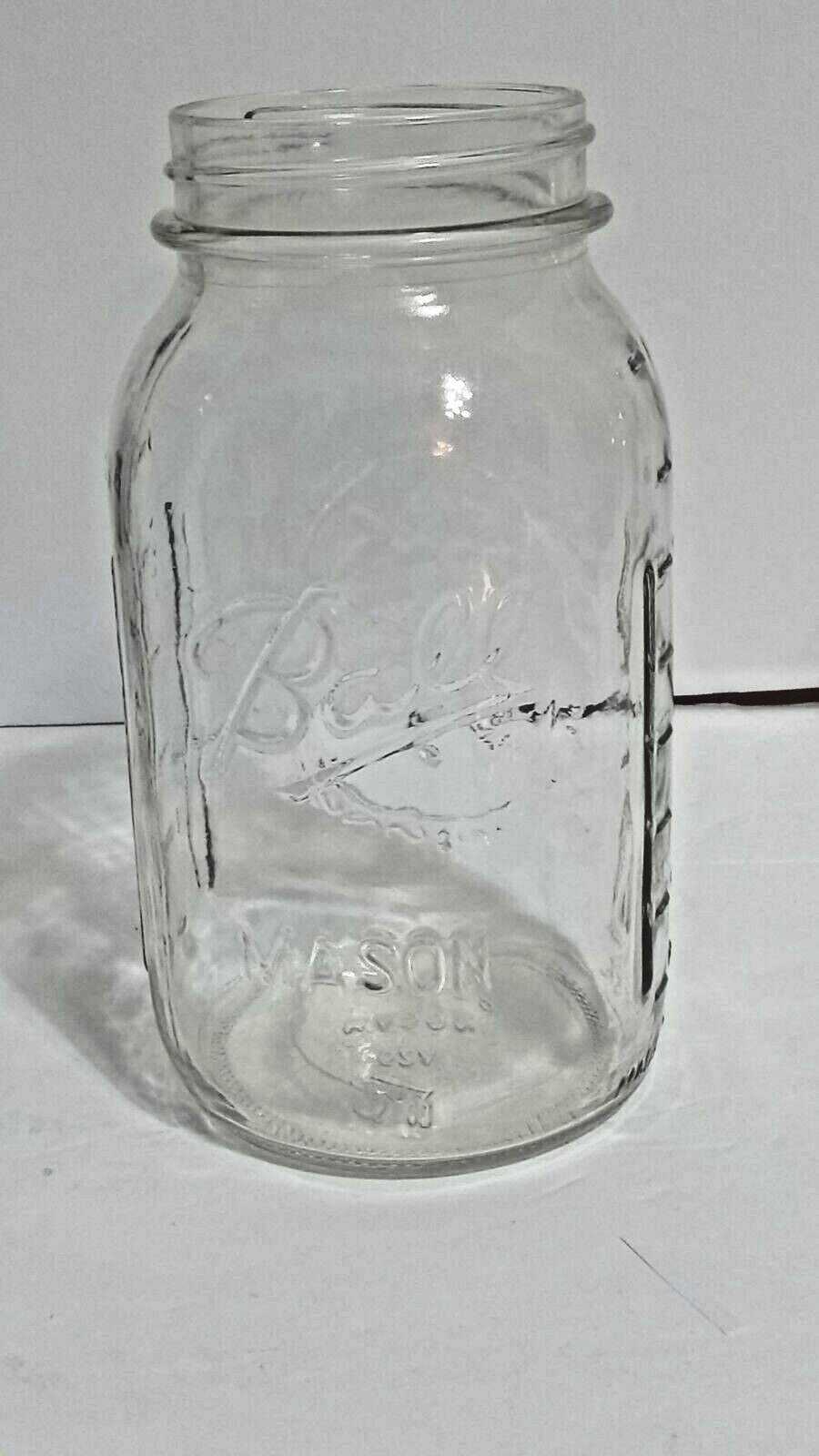 Vintage Ball Mason Jar Quart No Lid Genuine Sculptured Glass Embossed 62A 14