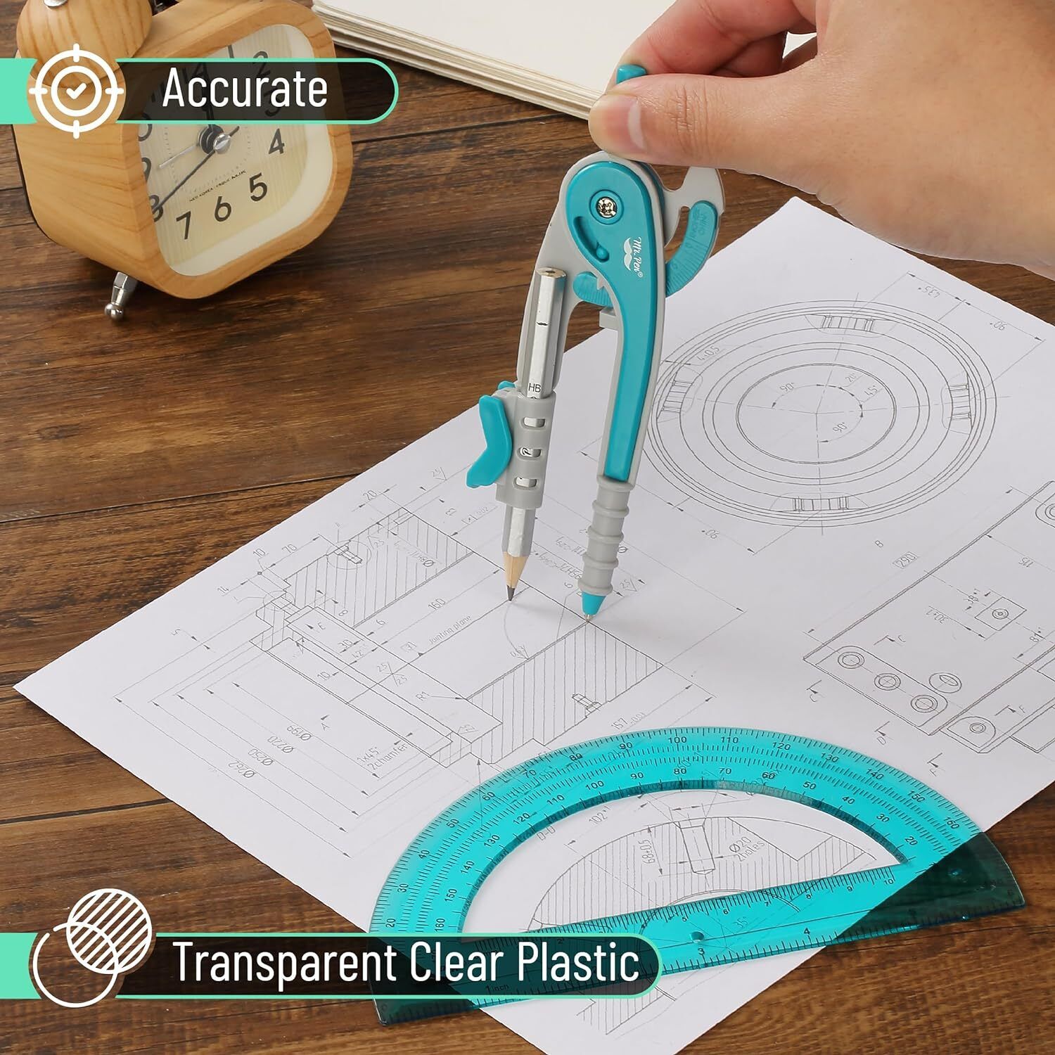✅ Mr. Pen- Compass and Protractor Set Green, Complete Geometry Drawing Tool Set