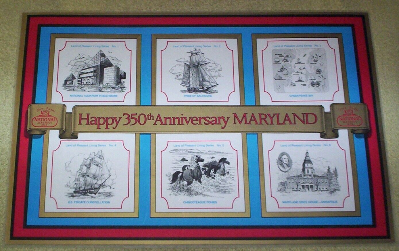 1984 G. HEILEMAN BREWEING NATIONAL BOHEMIAN BEER PLACEMAT 350TH MARYLAND ANNIV.