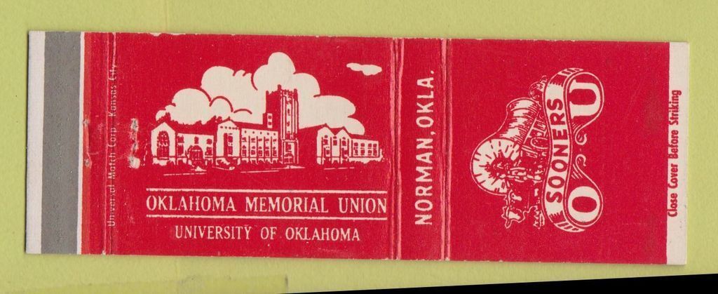 Matchbook Cover - University of Oklahoma Norman OK Wooners