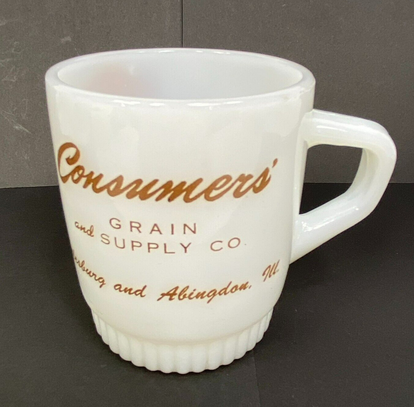 Fire King Consumers\' Grain & Supply Illinois Farm Milk Glass Coffee Mug 8 oz Cup