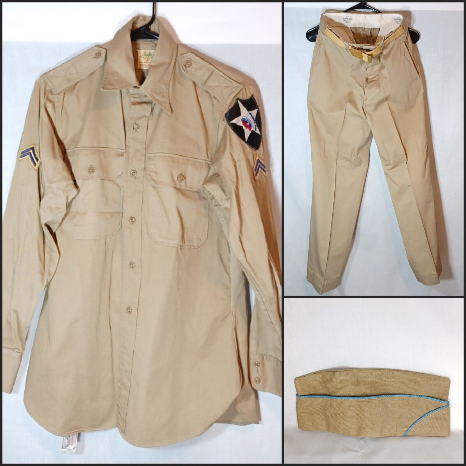 1940s WW2 COMMAND V US OFFICERS REGULATION SHIRT 2nd Infantry W/PANTS, BELT, HAT