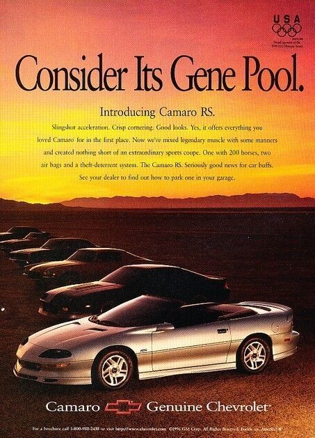 1996 Chevrolet Camaro RS ConvertibleOriginal Advertisement Print Art Car Ad J557