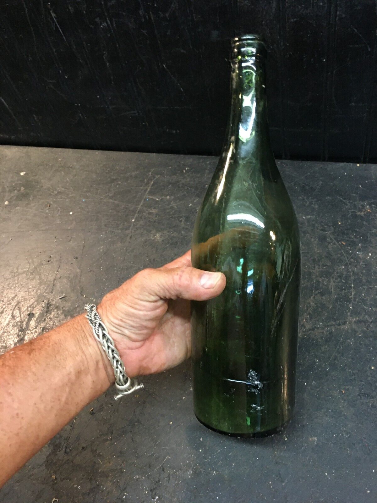 Vtg  Green Glass Wine Bottle Jug/Decanter: Wine Mid Century Bar Ware