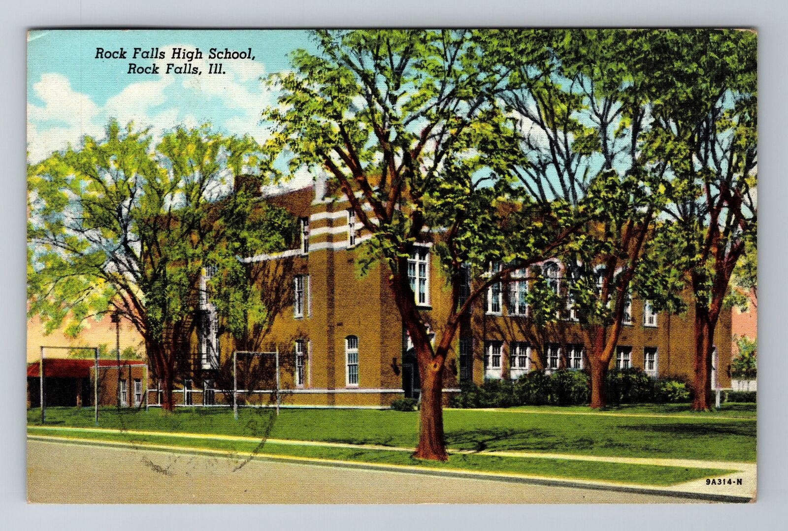 Rock Falls IL-Illinois, Rock Falls High School, Antique, Vintage c1946 Postcard