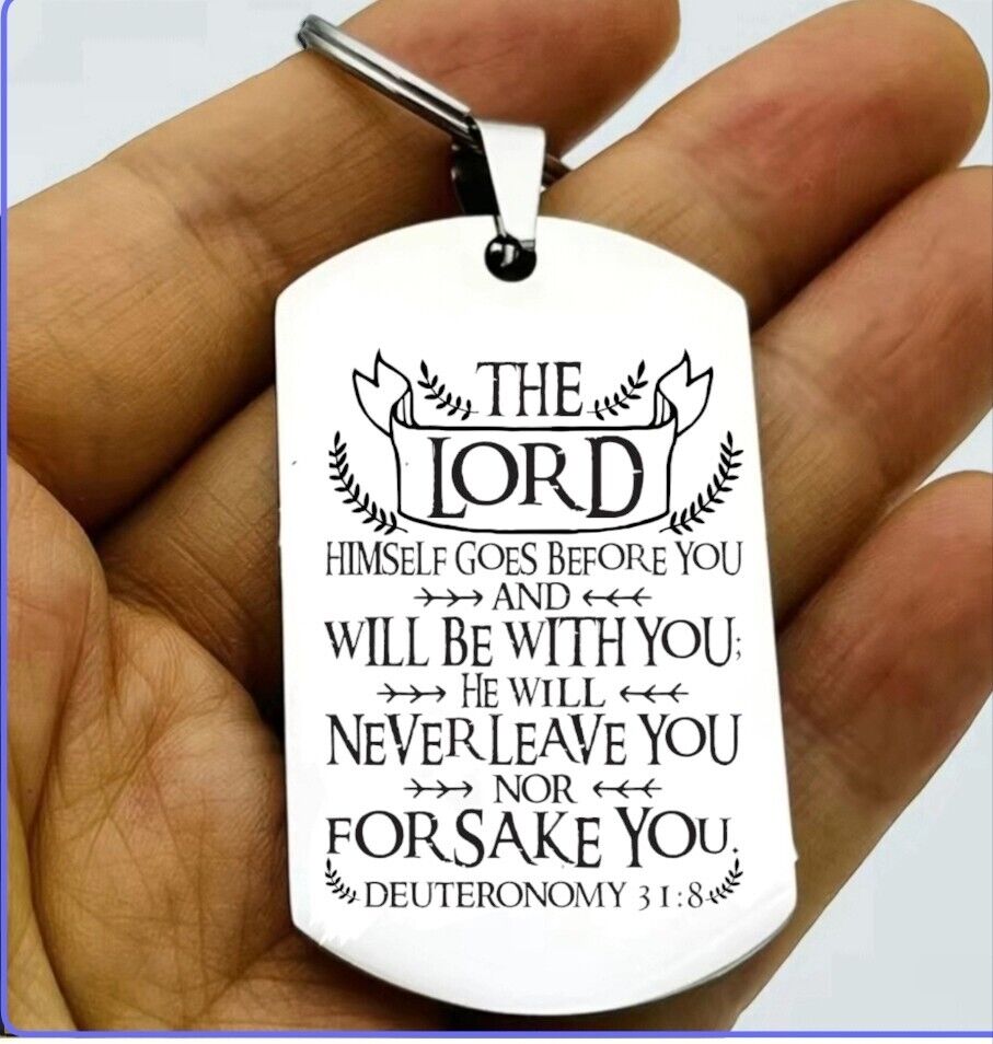 God Jesus Lord Cross Stainless Steel Keychain Bible Quote 