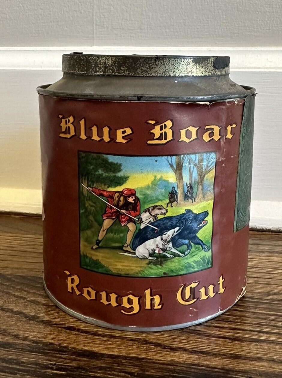 Blue Boar Rough Cut Tobacco Tin w Tax Stamp