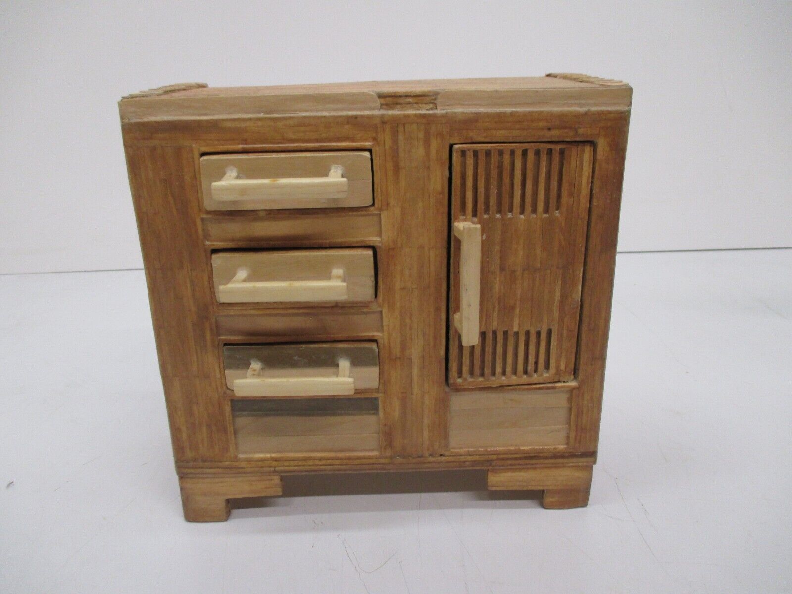 Vtg Folk Prison Art Popsicle Stick Wooden Dresser Armoire Trinket Jewelry Box