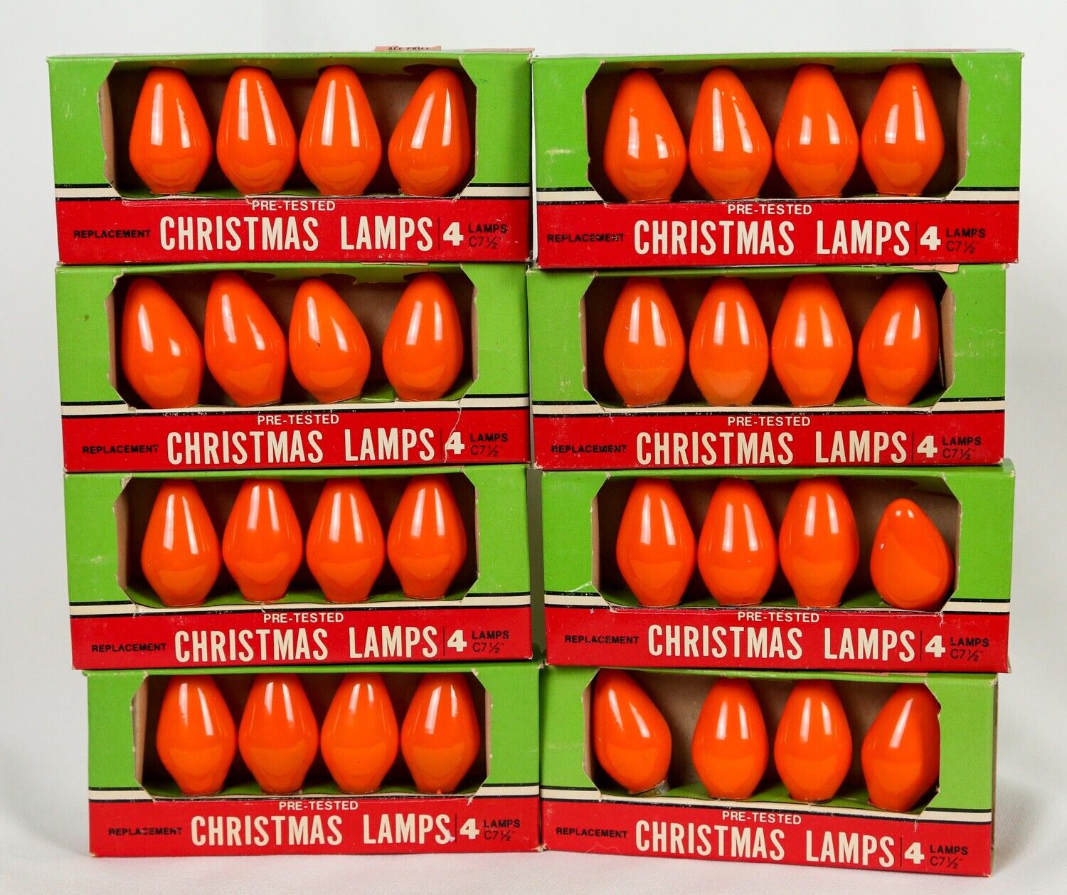 [Set of 8] Retro NOS Christmas Replacement Lights/Bulbs/Lamps All Orange C-7 ½”