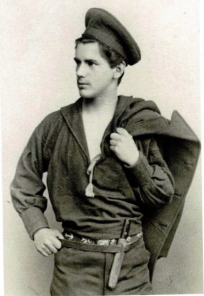 19th Century sailor open shirt and big knife studio pic gay man's collection 4x6
