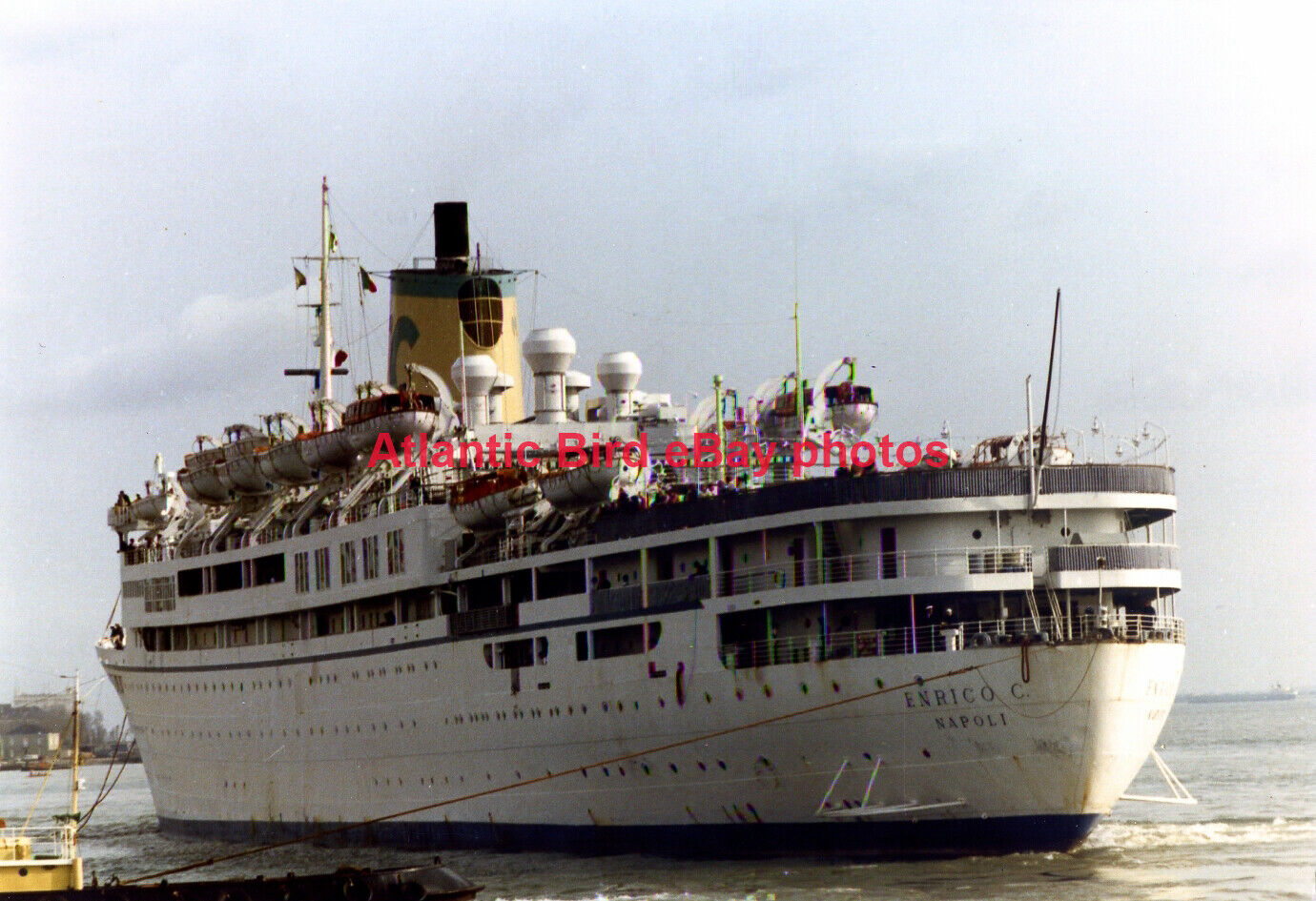 Italian cruise ship ENRICO C of 1951 - rare original photo at Lisbon in 1980