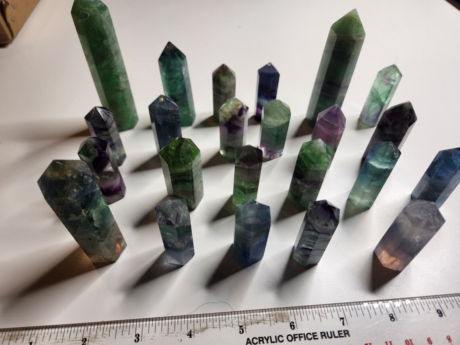 Wholesale 2.2LB rainbow and green Fluorite  obelisk us shipper ,  23-items
