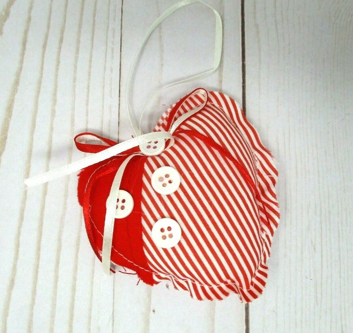 Valentines Day Heart Plush Ornament Country ribbon buttons 3.5\