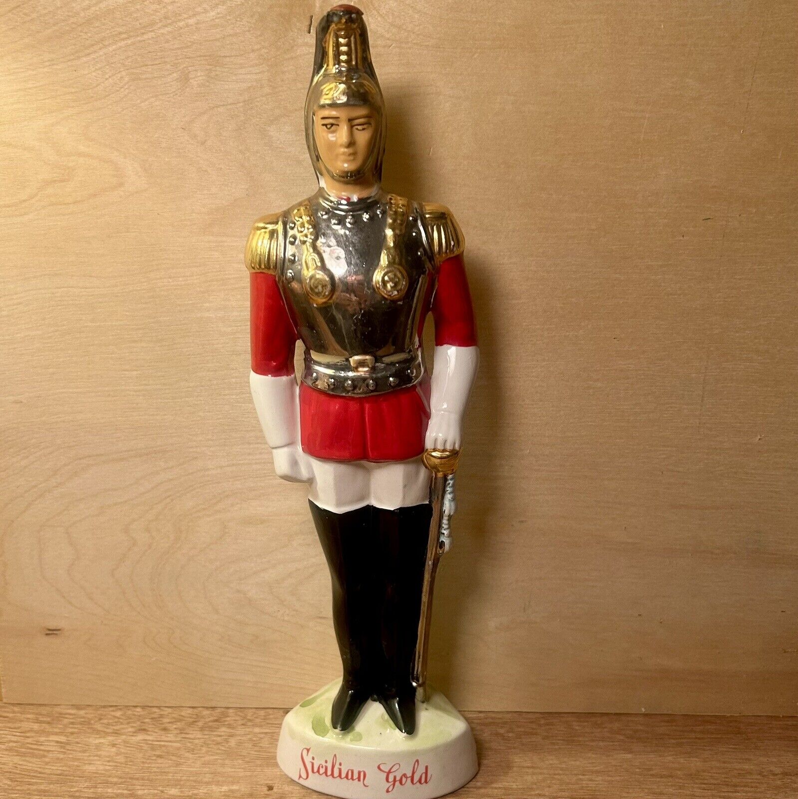 Vintage Sicilian Gold BOTTLE Italian Royal Guard Soldier Italy 12” Decanter