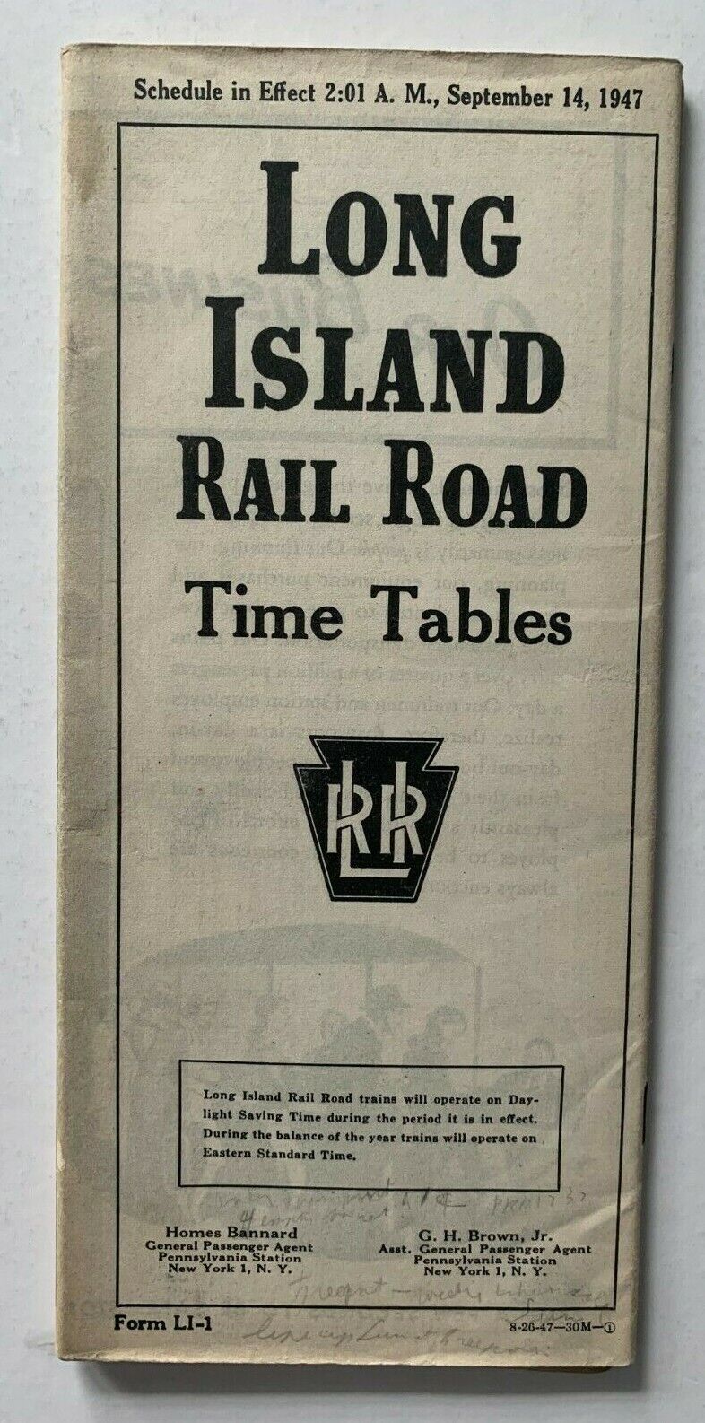 Sept 1947 Long Island Railroad System Timetable Train schedule LIRR RR brochure