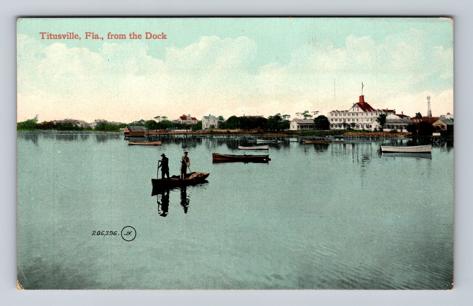 Titusville FL-Florida, Boating Close to Dock, Antique Souvenir Vintage Postcard