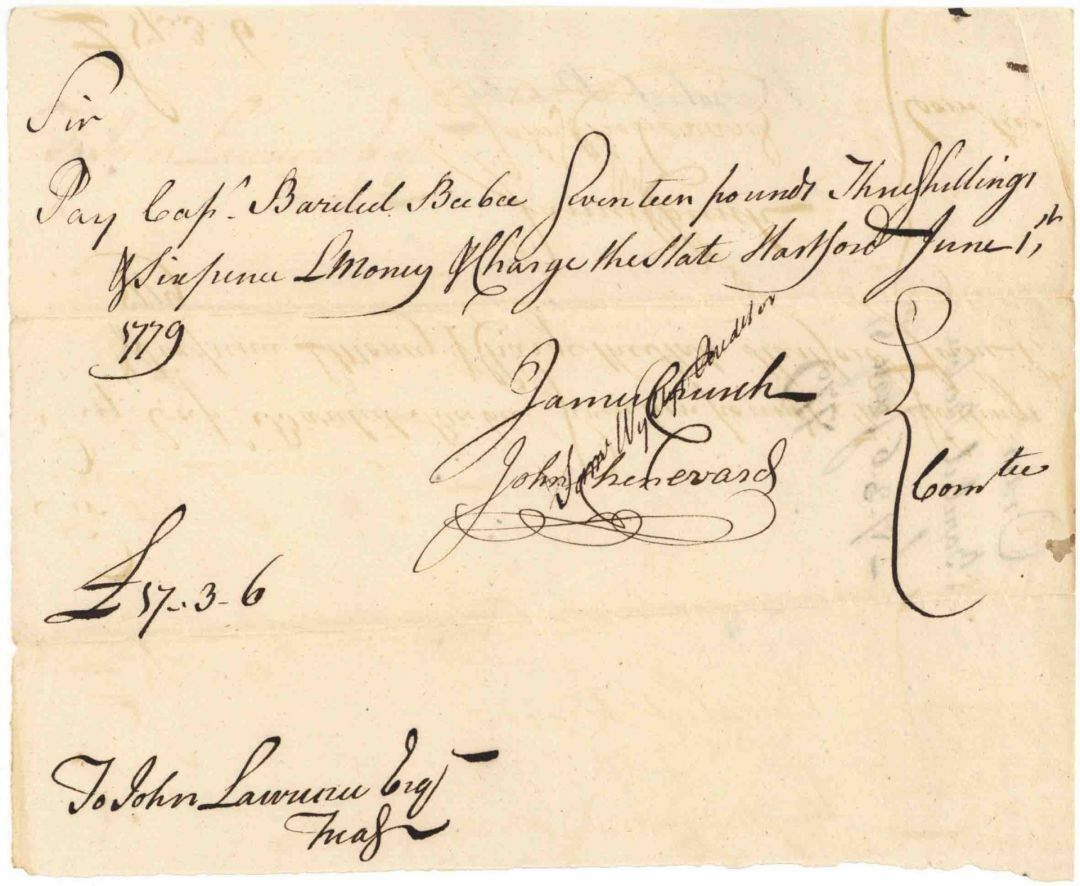 Sam Wyllys Signed - 1770\'s dated Revolutionary War Dated Manuscript Pay Order - 