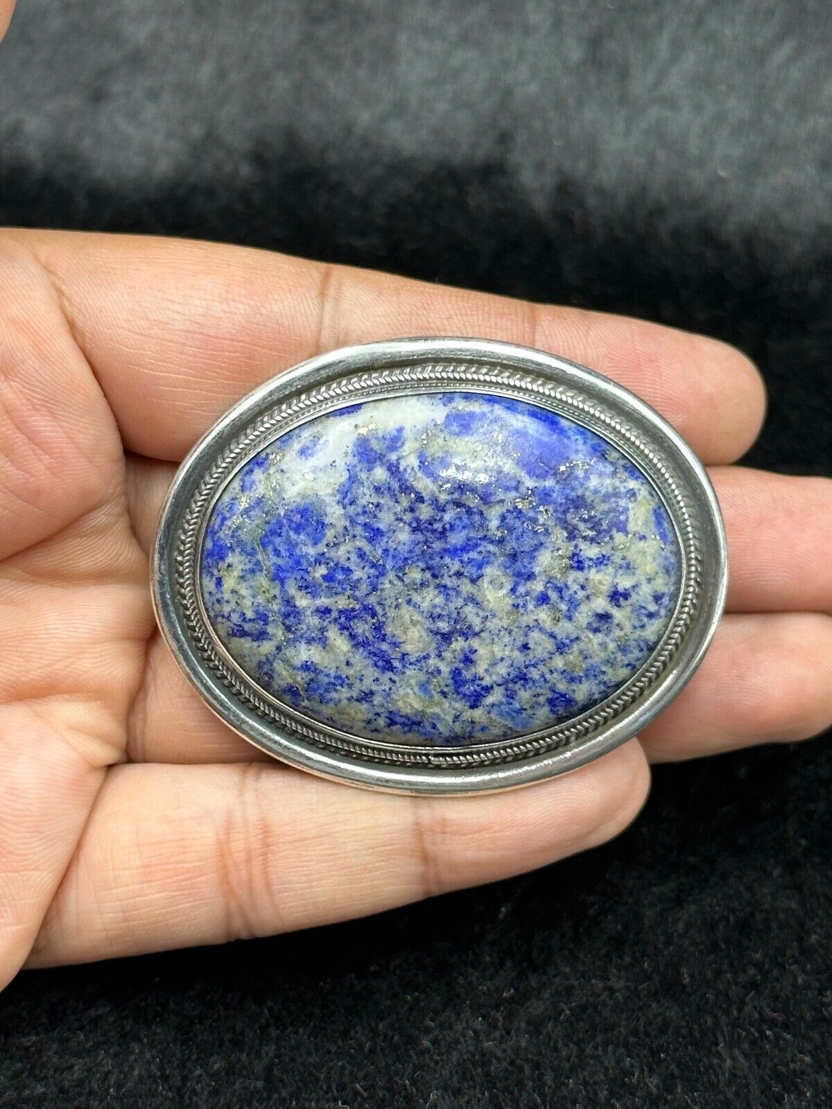 Vintage Tibetan Nepali Sterling Silver Belt Buckle With Natural Lapis Lazuli Sto