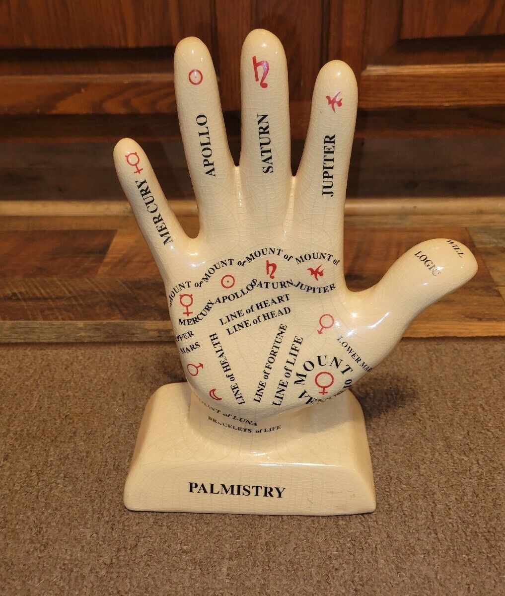 PALMISTRY Large Hand Sculpture, Ceramic Crackle Glaze, Solve Life\'s Mysteries