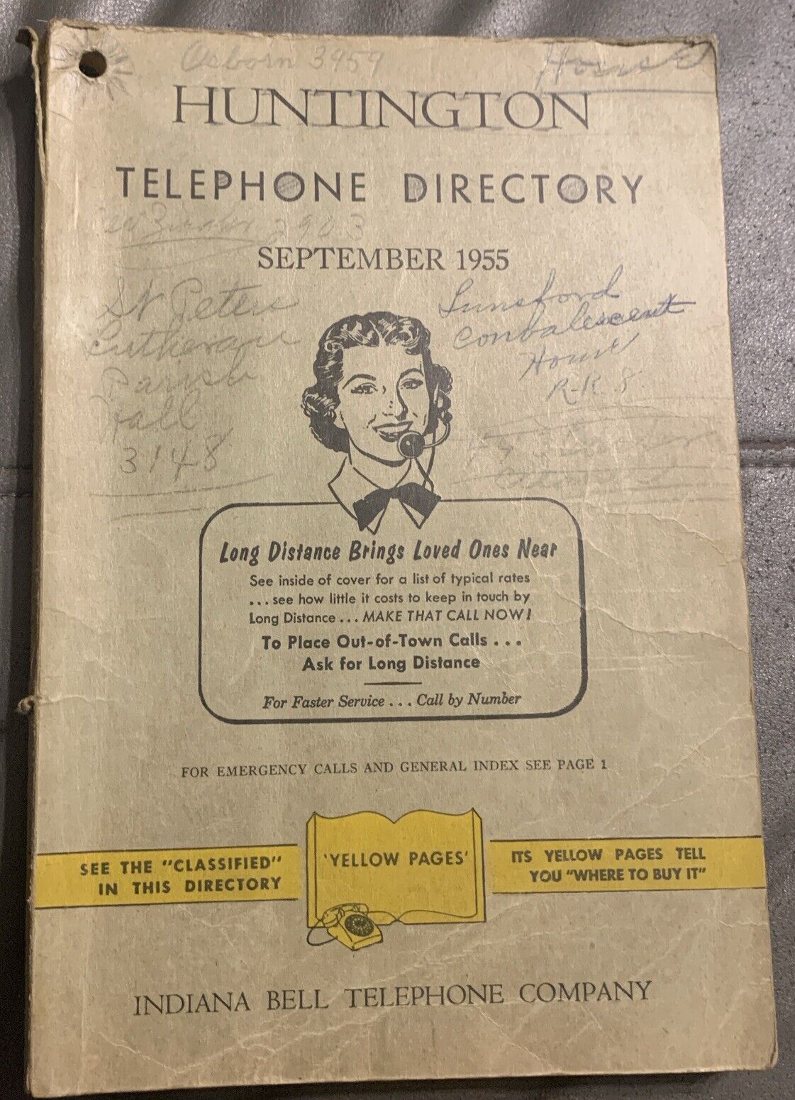 1955 Telephone Directory Phone Book Huntington Indiana Indiana Bell Company