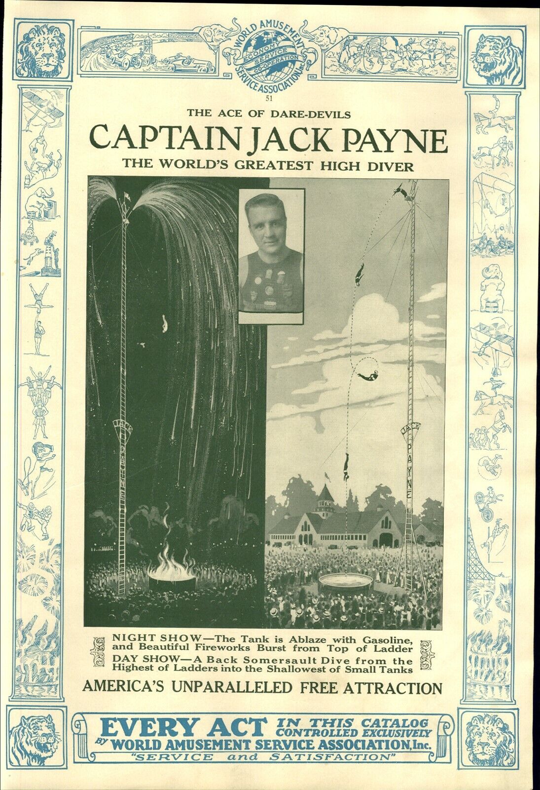 1925 PAPER AD Captain Jack Paine Dare Devil High Diver Circus Act 12\