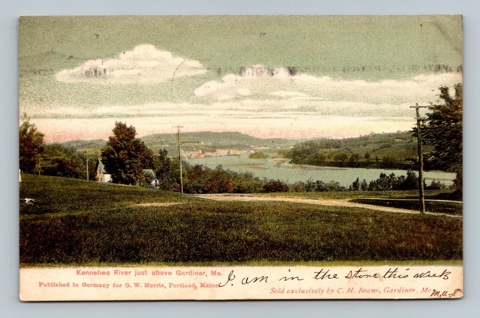 Gardiner ME Postcard Kennebec River Maine POSTED