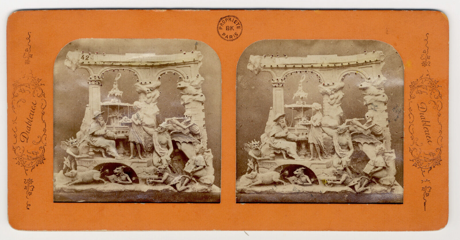Diablerie Skeletons Devils Early French Tissue Stereo View c 1870 untitled