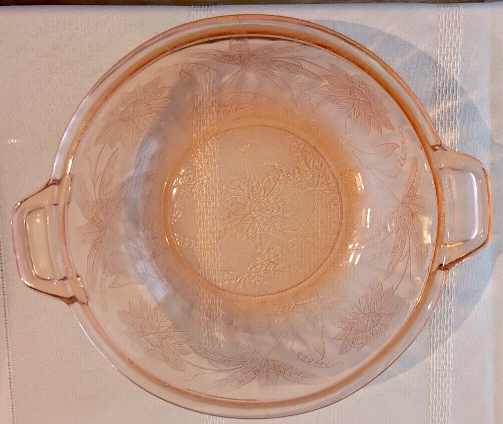 Vintage Depression Glass Serving Bowl Two Handles 10\