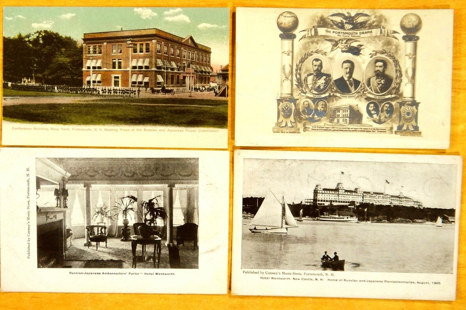 4 Postcards 1905 Russian-Japanese Peace Conference Portsmouth Drama rppc UDB Lot