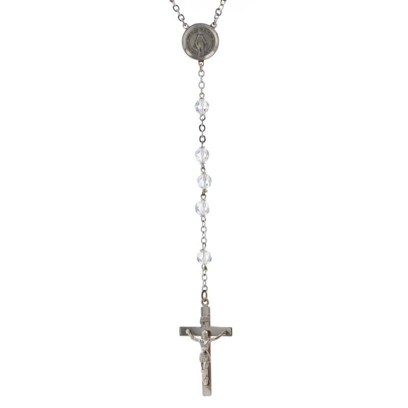 Vintage Creed Rosary - Sterling Silver & Crystal Beads Catholic Religious Faith
