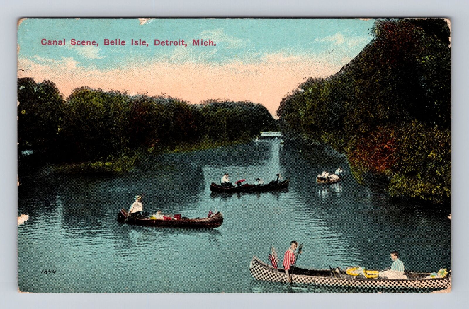 Detroit MI- Michigan, Canal Scene, Belle Isle, Antique, Vintage c1915 Postcard