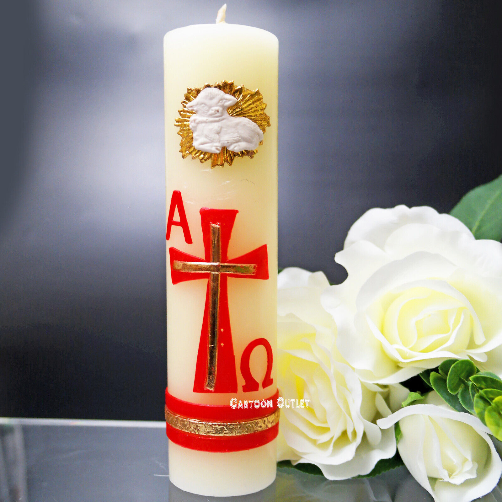 Cirio Vela Paschal Communion Candle Easter Holy Cirio Pascual Cross Alpha Omega