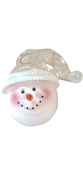 VINTAGE SNOWMAN HEAD FROSTED GLASS WITH GLITTER HAT HANGING CHRISTMAS ORNAMENT