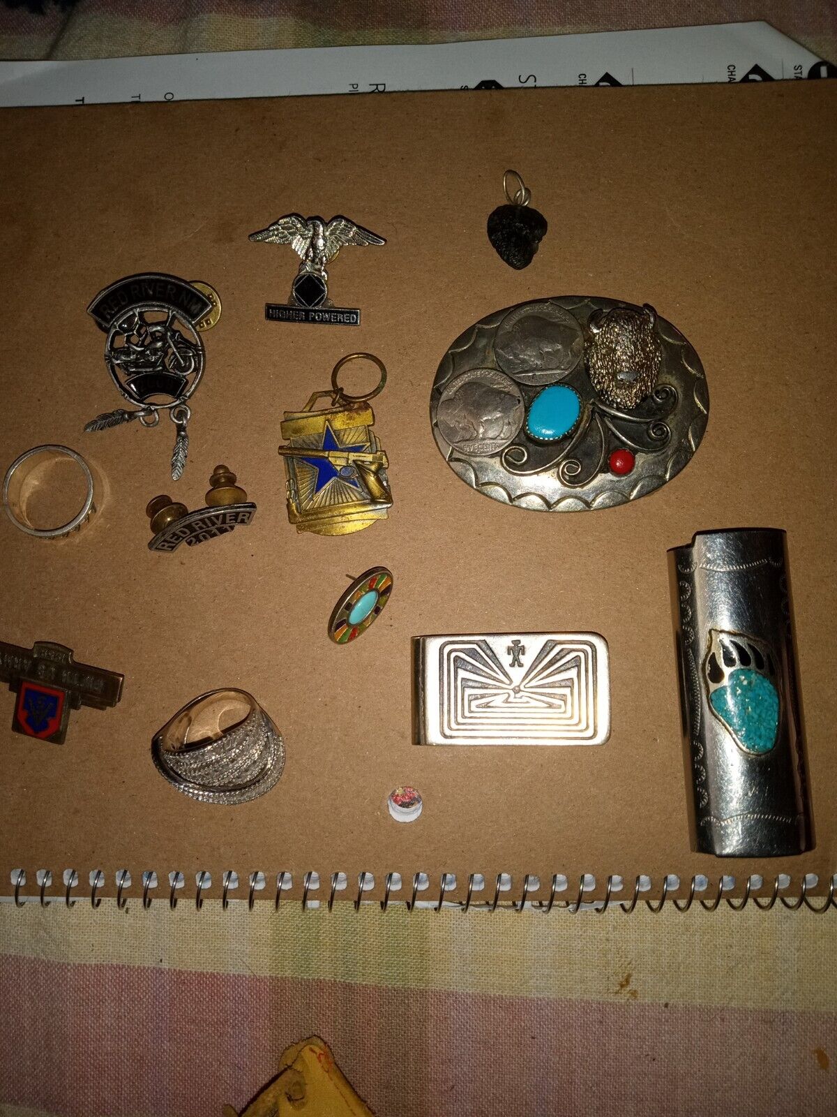 miscellaneous lot. Native American belt buckle. And other items for sale