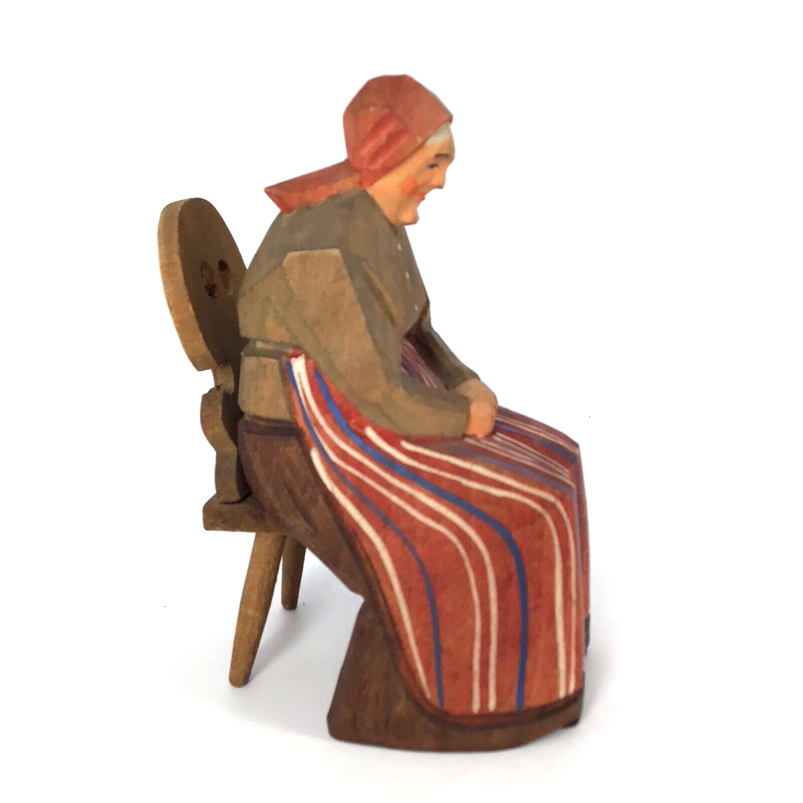 Vtg Hans Huggler Wyss Carved Wood Old Folk Woman on Chair Figure Switzerland