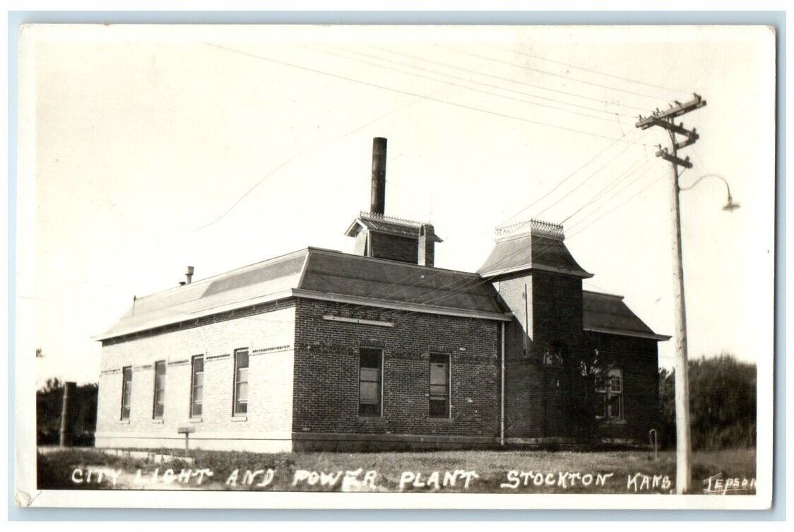 c1920\'s City Light & Power Plant View Stockton Kansas KS RPPC Photo Postcard