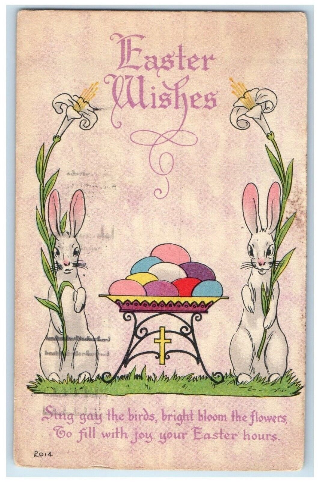 1916 Easter Wishes Bunnies Rabbit Eggs Oakland California CA Antique Postcard