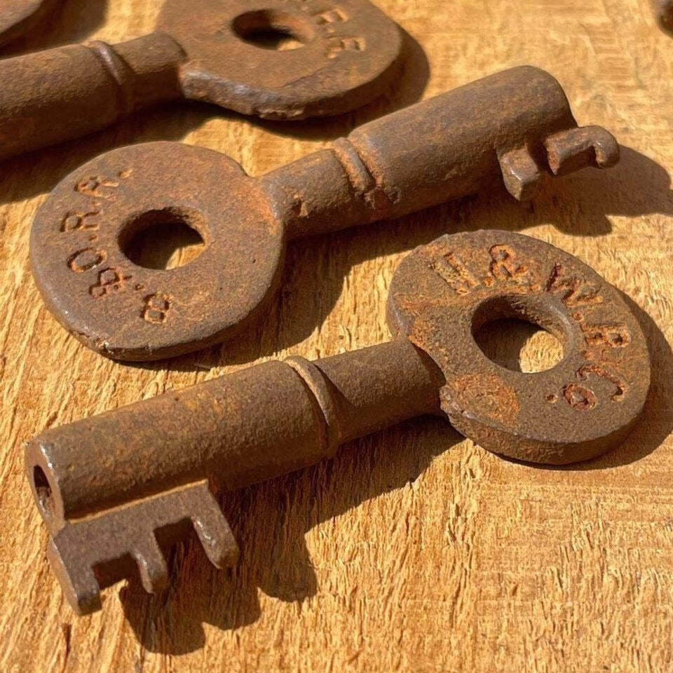 Railroad Keys Cast Iron Stamped With Train Initials (Set of 25)