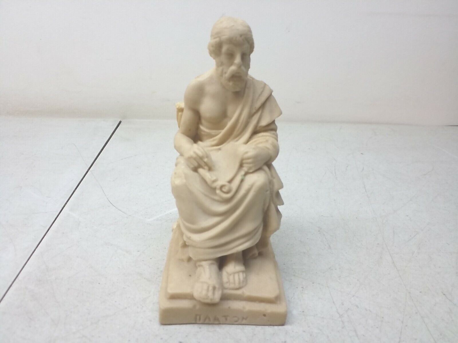 Hand Carved Plato Statue Figurine Souvenir Of Greece Vintage Collectible 