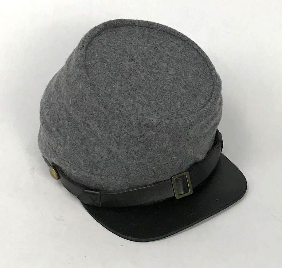 Confederate Civil War Kepi of Grey Wool with Leather Brim - Size Extra Large