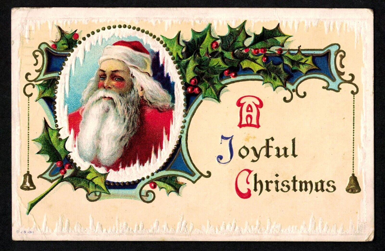 5103 Vintage Postcard A JOYFUL CHRISTMAS Santa PANAMA-PACIFIC EXPOSITION Stamp