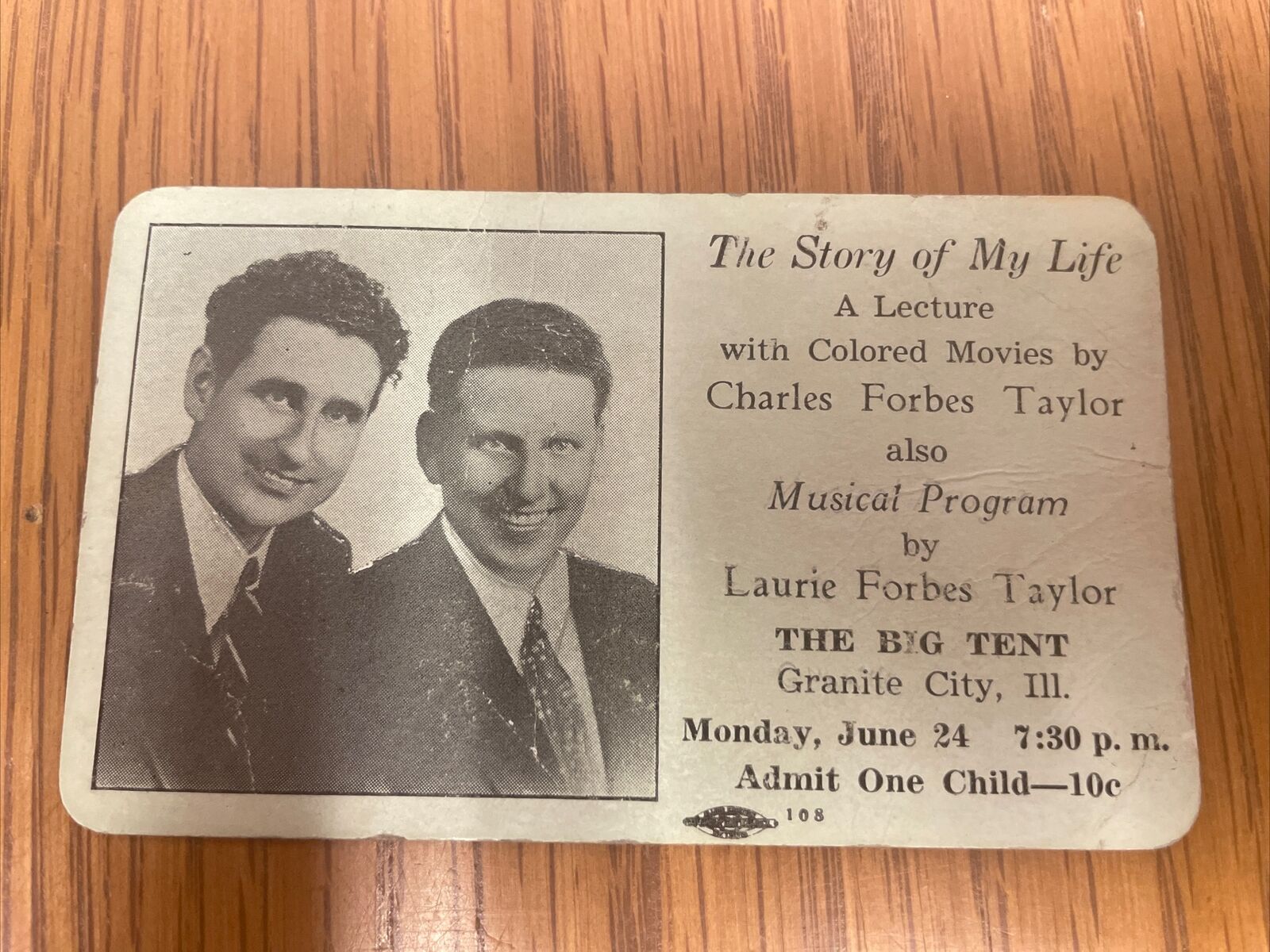 Card - Charles Forbes Taylor - Laurie Forbes Taylor - Presbyterian Evangelist