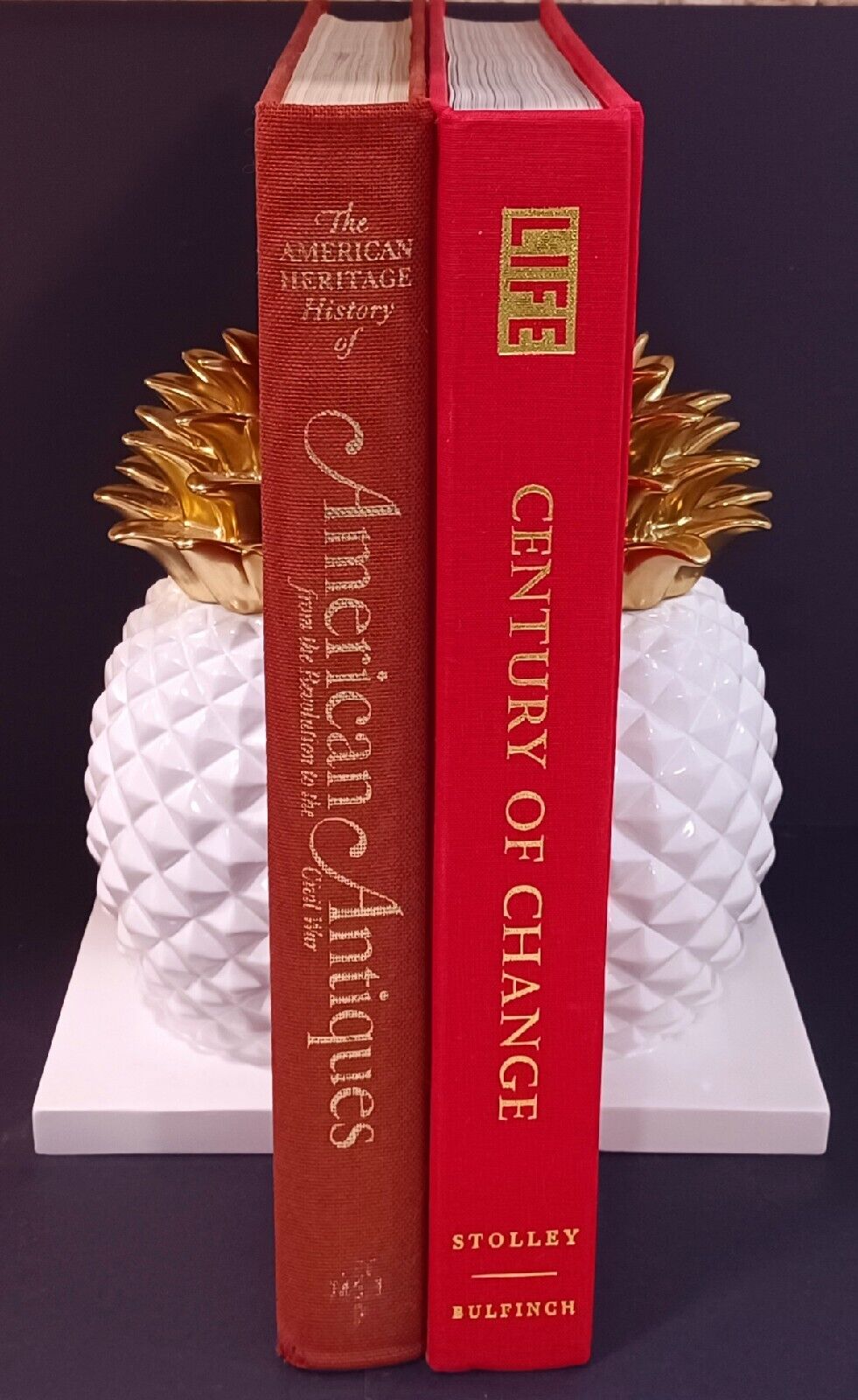 Heavy Enamel Pineapple Bookends White With Gold By Threshold 7 7/8
