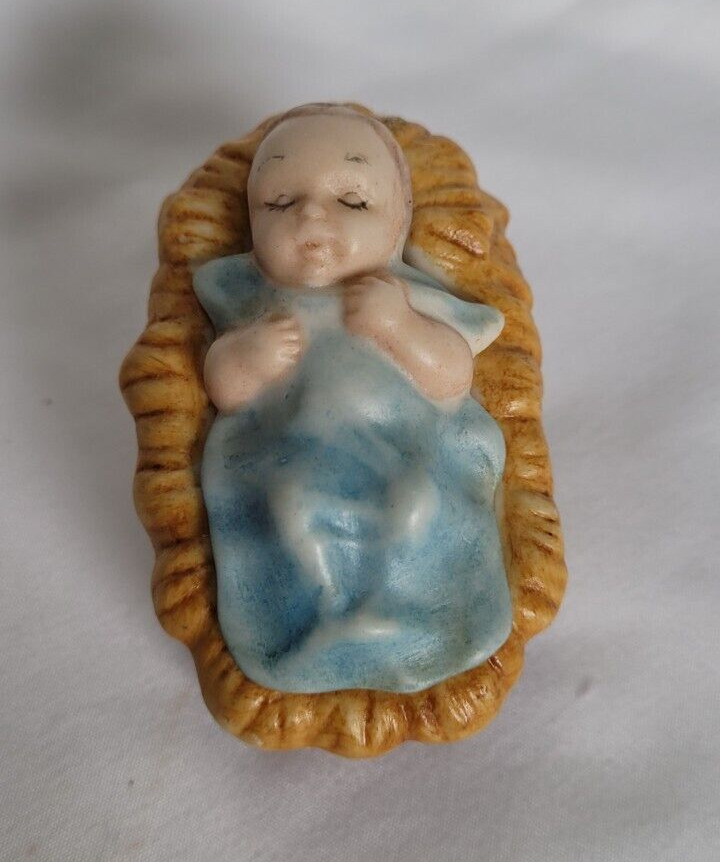 Vintage Ceramic Baby Jesus in Manger Nativity