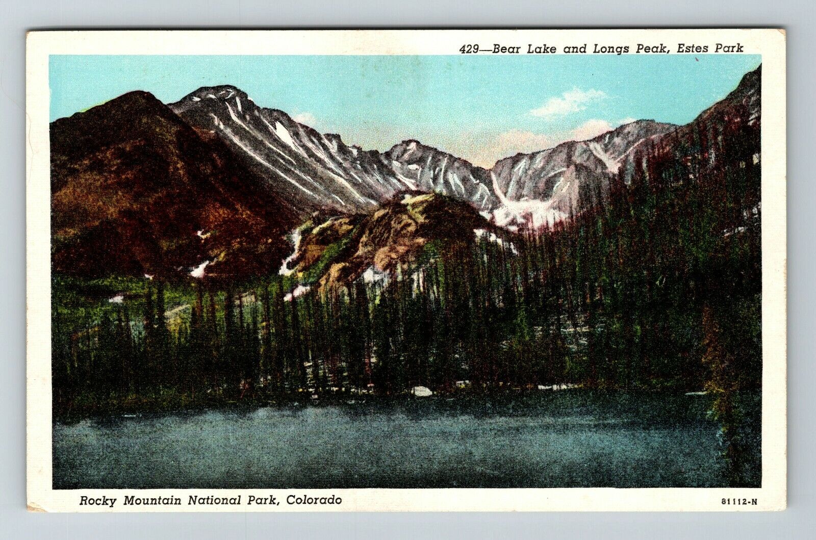 Rocky Mountain Park CO-Colorado Bear Lake Longs Peak Estes Park Vintage Postcard