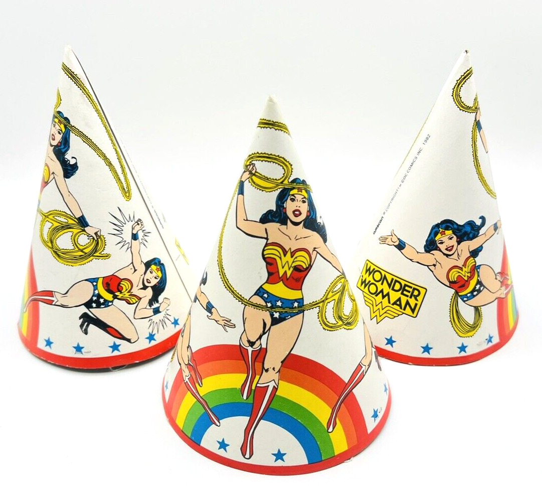 Vintage 1982 Amscan Wonder Woman Birthday Party Hats Lot of 3